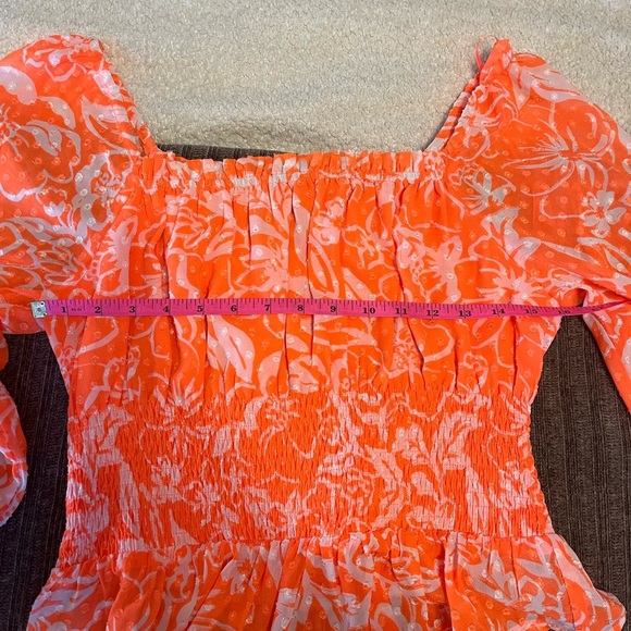 Biba Neon Orange Floral Smocked Blouse- Medium - Picture 2 of 5